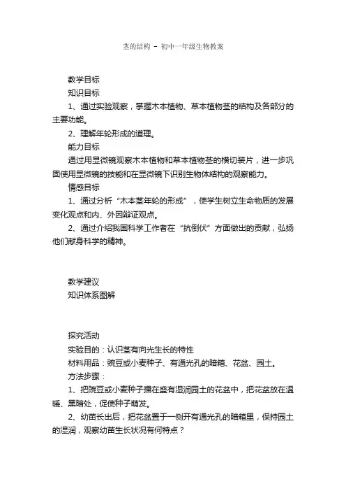 茎的结构-初中一年级生物教案_初中生物_