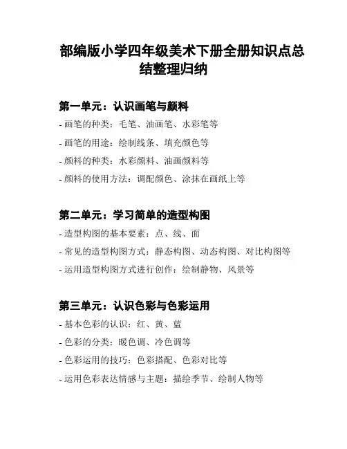 部编版小学四年级美术下册全册知识点总结整理归纳