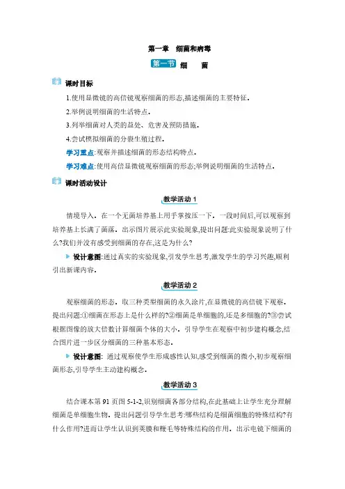 2024年冀少版八年级生物上册教学第五单元 微生物的生活第一章 细菌和病毒 第一节 细菌