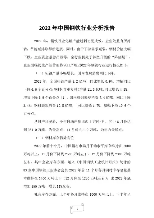 2022年中国钢铁行业分析报告