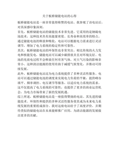 关于板桥储能电站的心得