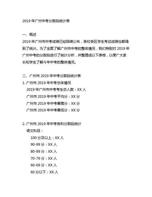 2019年广州中考分数段统计表