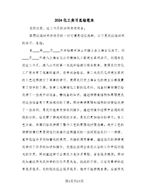 2024化工实习总结范本(五篇)
