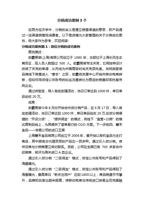 分销成功案例3个