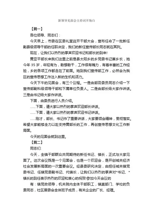 新领导见面会主持词开场白_开场白_