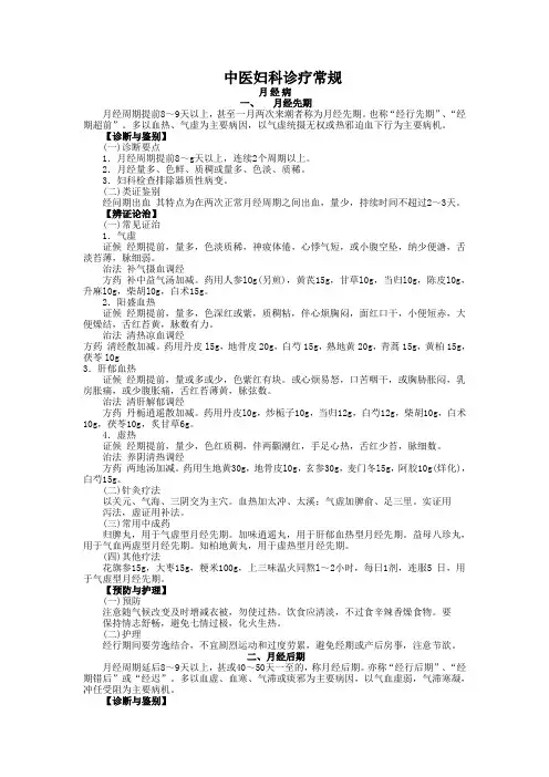 中医妇科诊疗常规