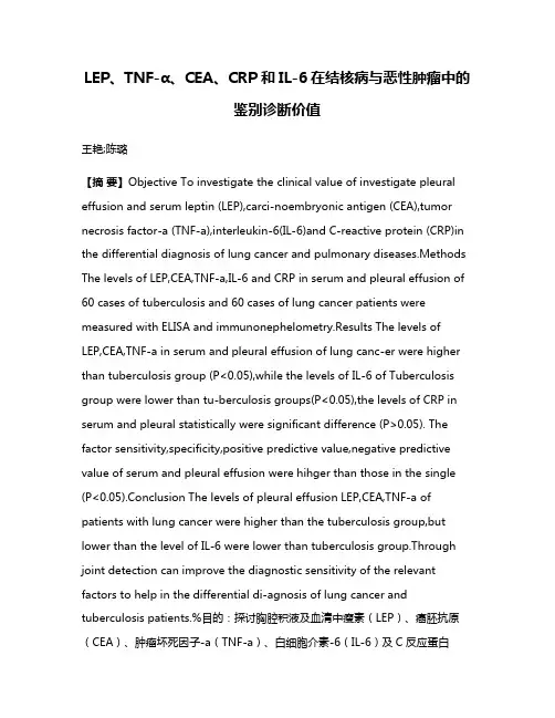 LEP、TNF-α、CEA、CRP和IL-6在结核病与恶性肿瘤中的鉴别诊断价值