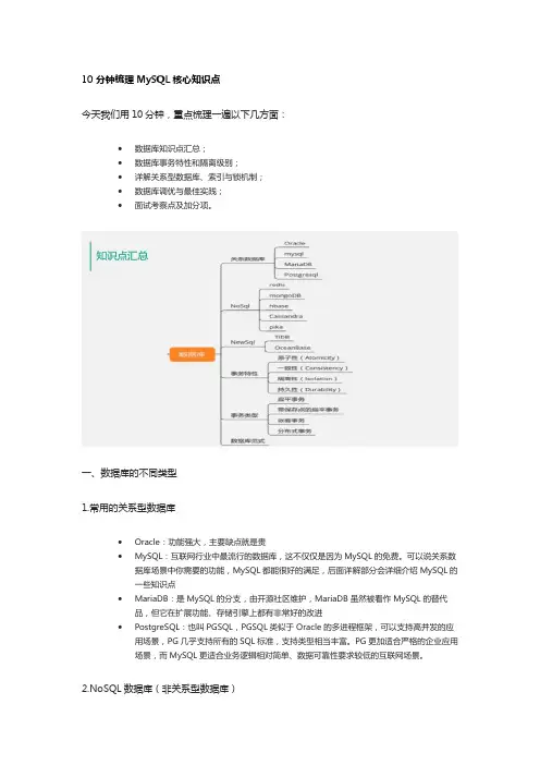 10分钟梳理MySQL核心知识点