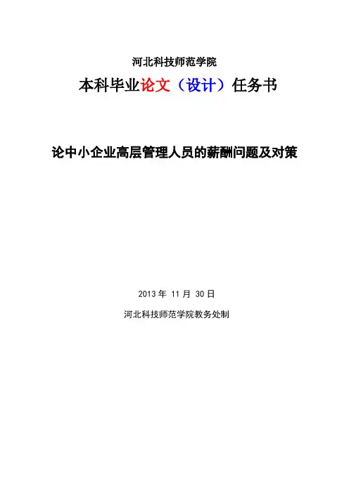 论中小企业高层管理人员的薪酬问题及对策任务书