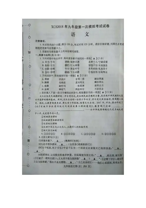 2018河南许昌九年级一模考试语文试题