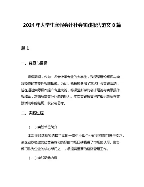 2024年大学生寒假会计社会实践报告范文8篇