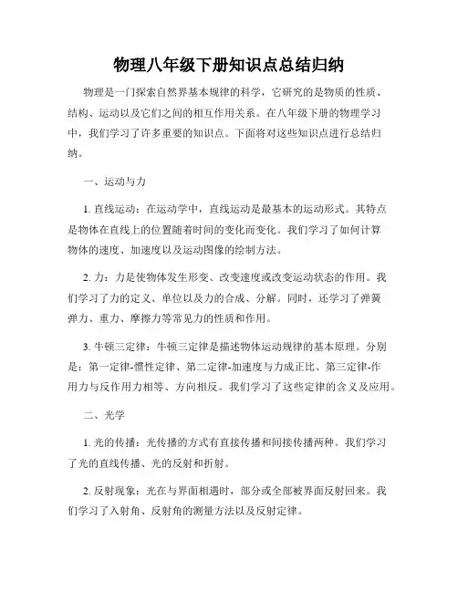 物理八年级下册知识点总结归纳