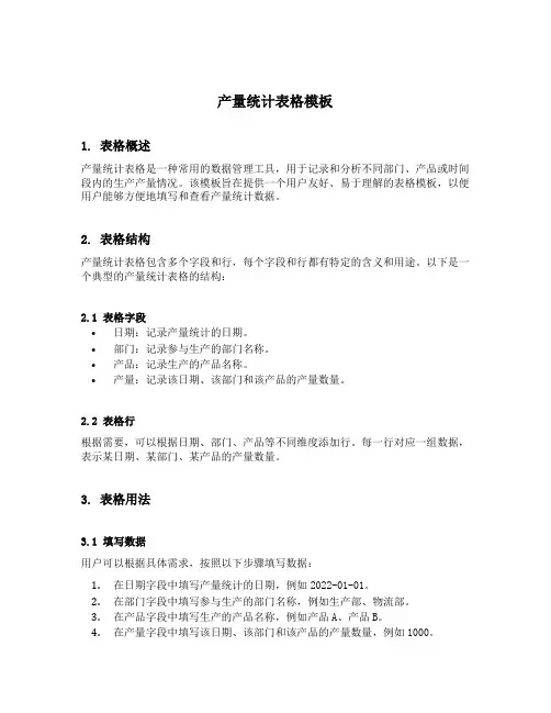 产量统计表格模板