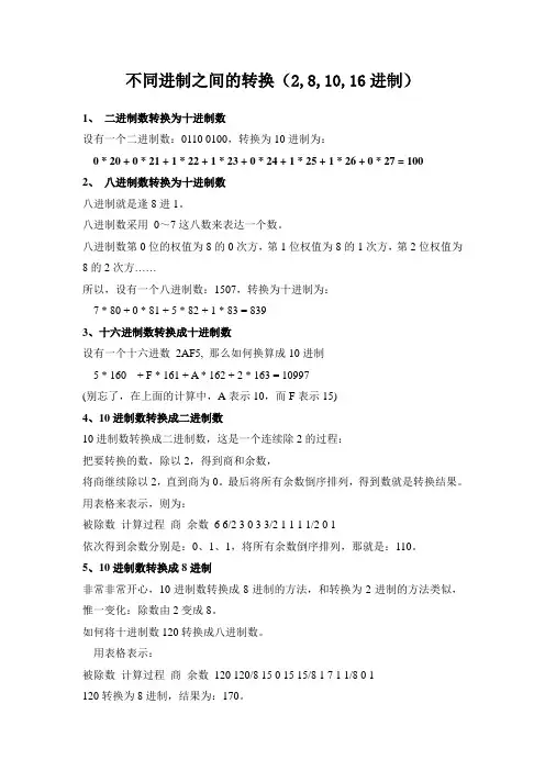 不同进制之间的转换