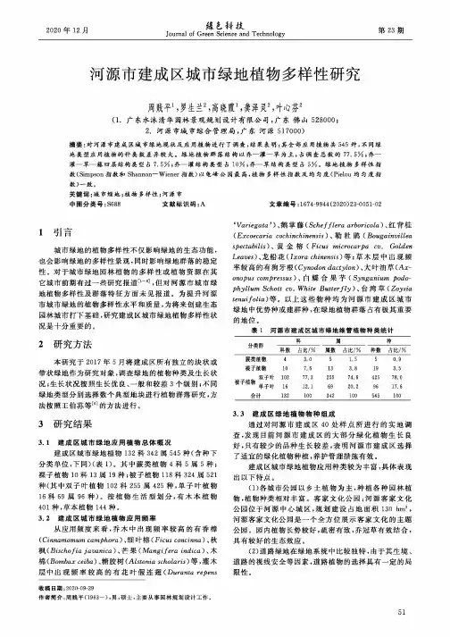 河源市建成区城市绿地植物多样性研究