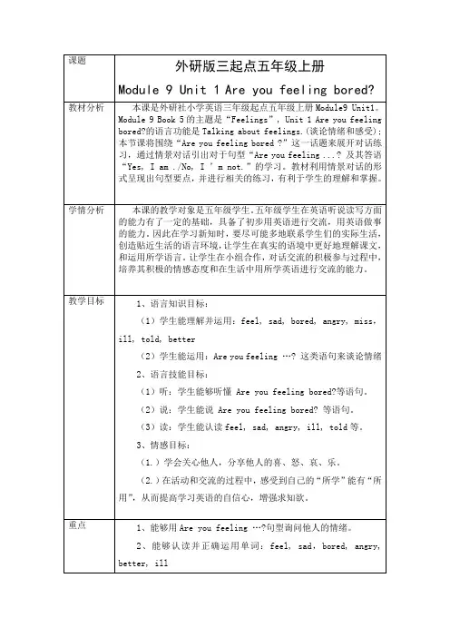 五年级上册Module9Module9Unit1Areyoufeelingbored_
