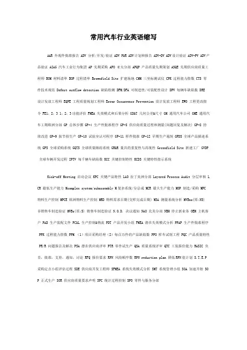 常用汽车行业英语缩写