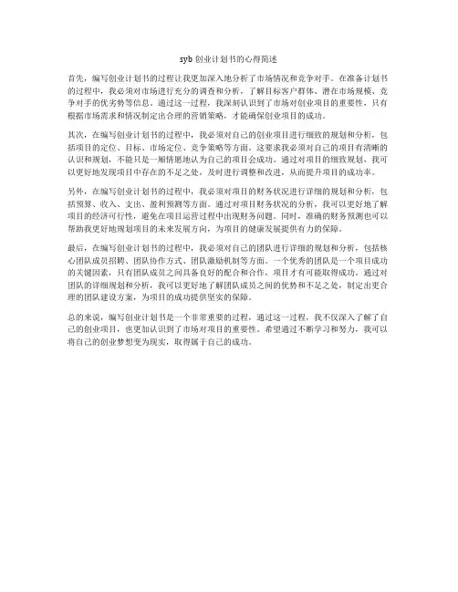 syb创业计划书的心得简述