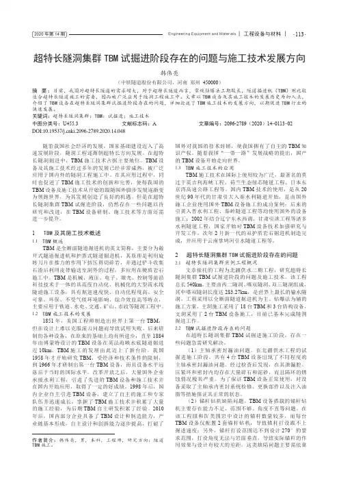 超特长隧洞集群TBM试掘进阶段存在的问题与施工技术发展方向