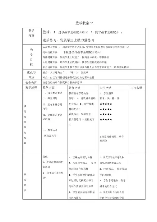 篮球教案11进攻、防守战术基础配合