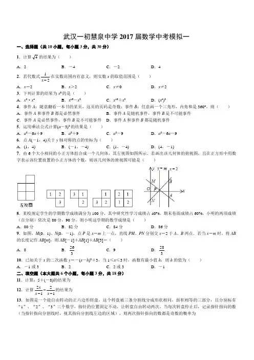 2017年中考数学模拟试卷 (含答案解析) (19)