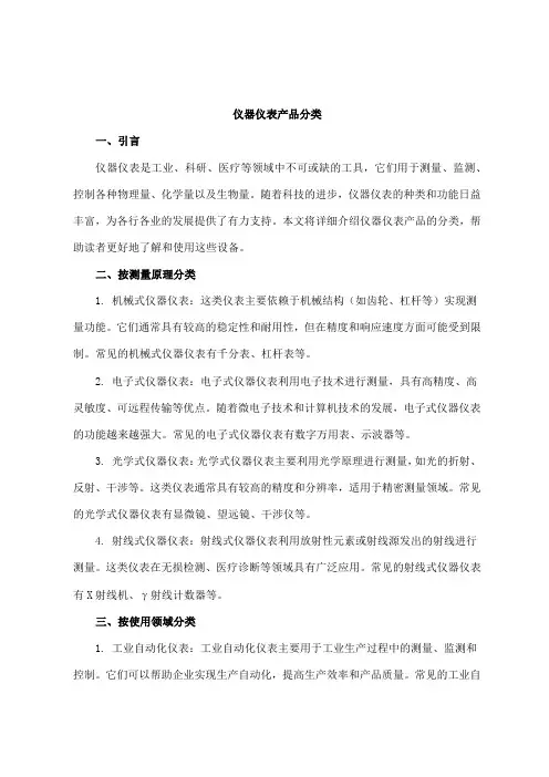 仪器仪表产品分类