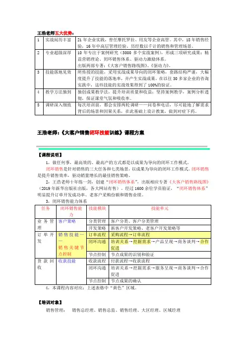 王浩2021-《大客户销售闭环技能训练》-课程方案-2天版.