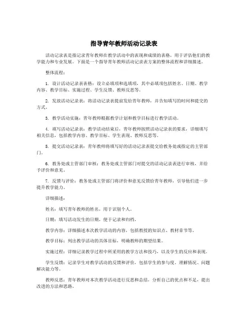 指导青年教师活动记录表