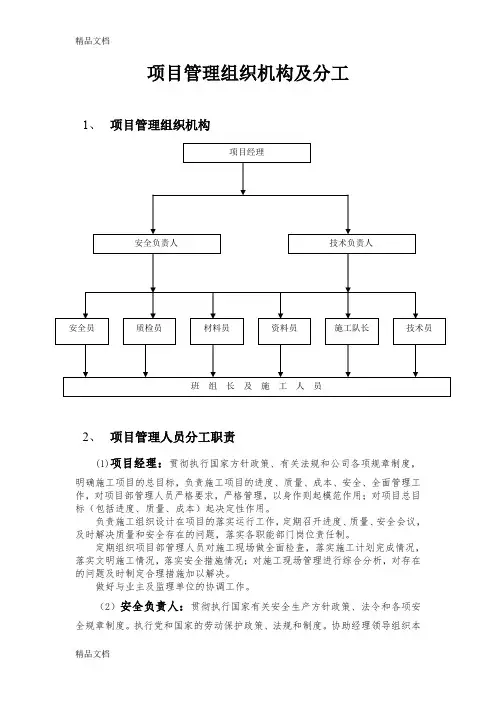 [精选]项目管理组织机构及分工资料