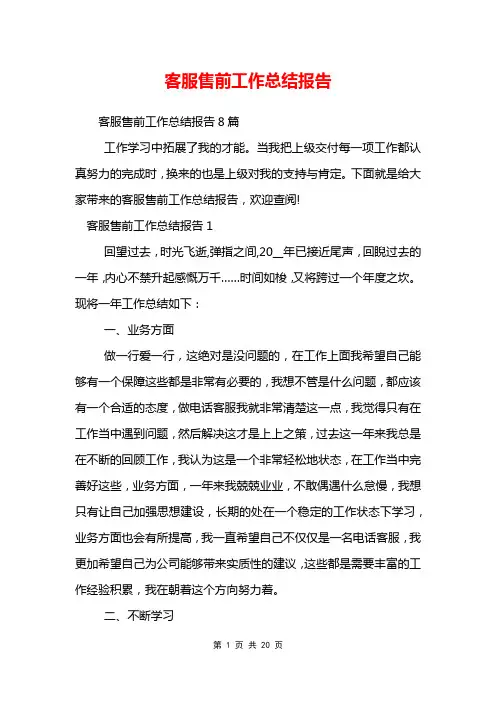 客服售前工作总结报告
