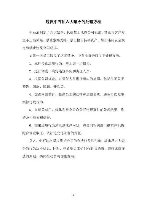违反中石油六大禁令的处理方法