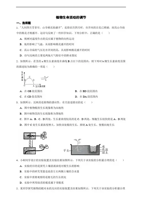 华师大版科学 八下 7.5植物生命活动的调节 课时训练(含答案)