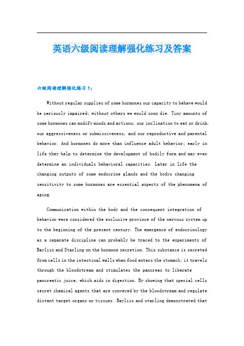 英语六级阅读理解强化练习及答案