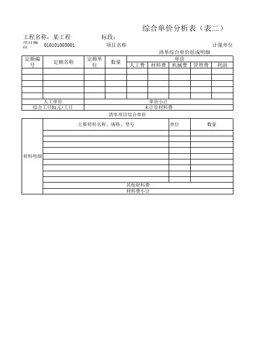 综合单价分析表(表格计算)