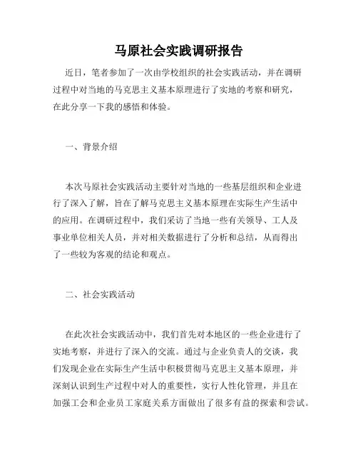 马原社会实践调研报告