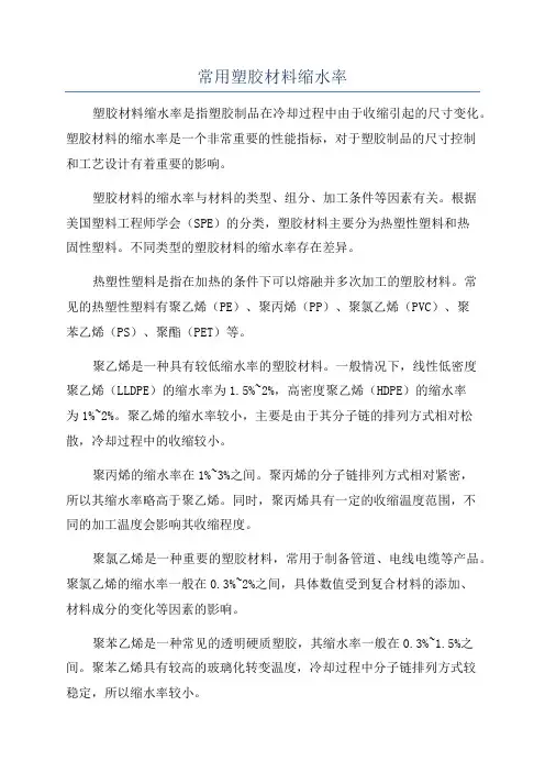 常用塑胶材料缩水率