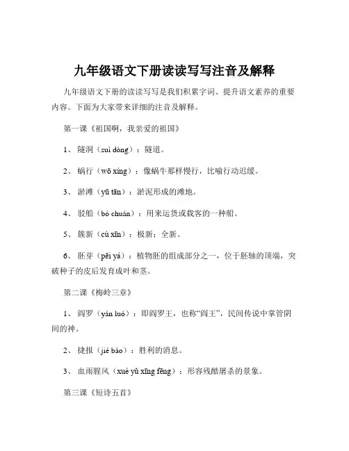 九年级语文下册读读写写注音及解释