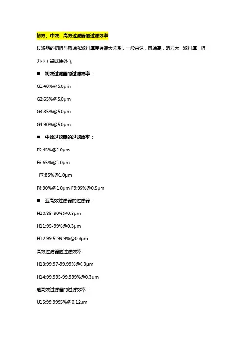 初效、中效、高效过滤器的过滤效率