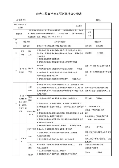 3、危大工程脚手架工程巡视检查记录表