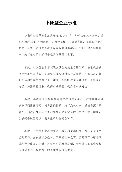 小微型企业标准