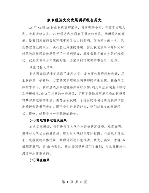 家乡经济文化发展调研报告范文（二篇）