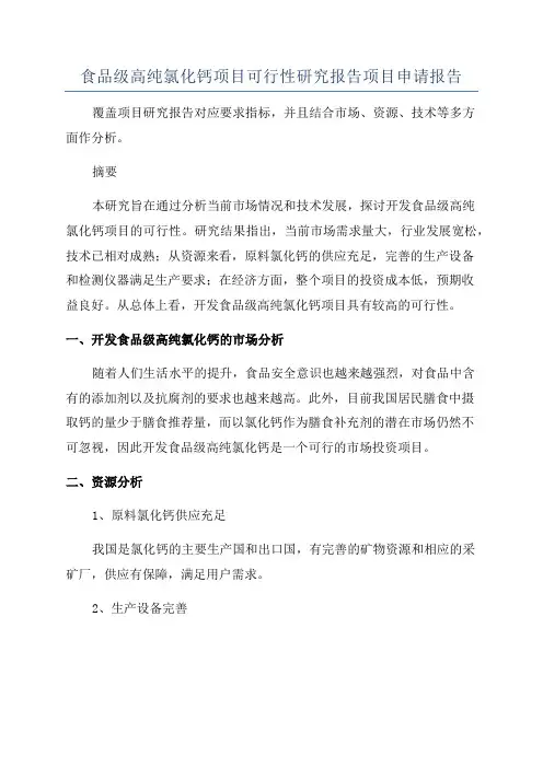 食品级高纯氯化钙项目可行性研究报告项目申请报告