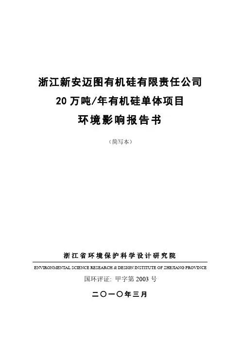 新安迈图20万吨年有机硅单体环境影响报告书