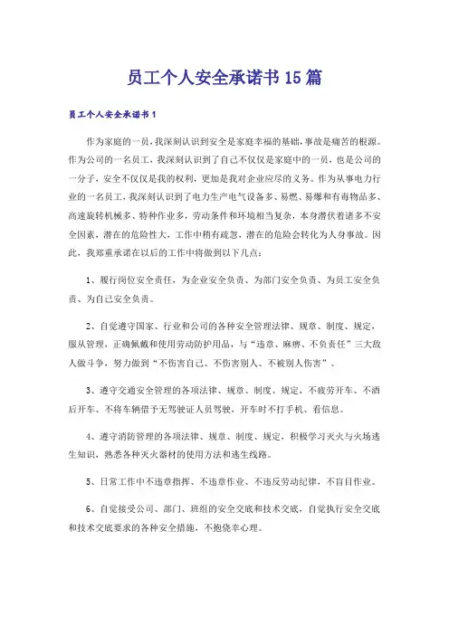 员工个人安全承诺书15篇