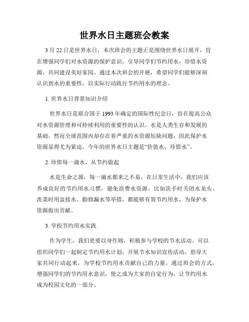 世界水日主题班会教案