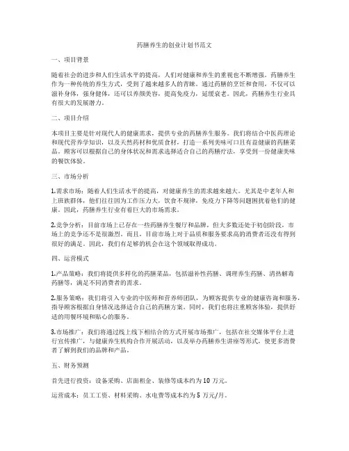药膳养生的创业计划书范文