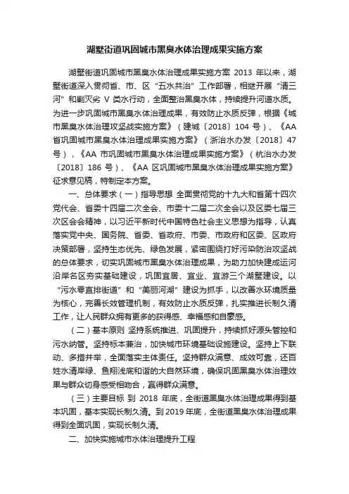 湖墅街道巩固城市黑臭水体治理成果实施方案