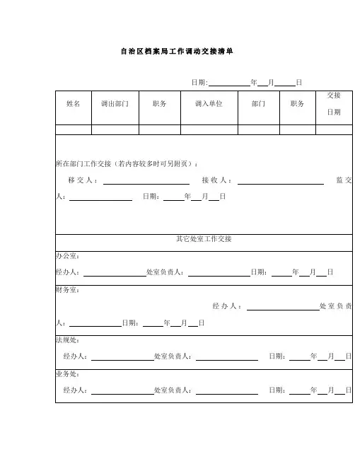 工作交接清单(调动交接)