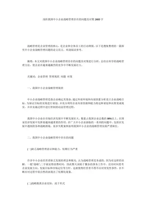 浅析我国中小企业战略管理存在的问题及对策2600字