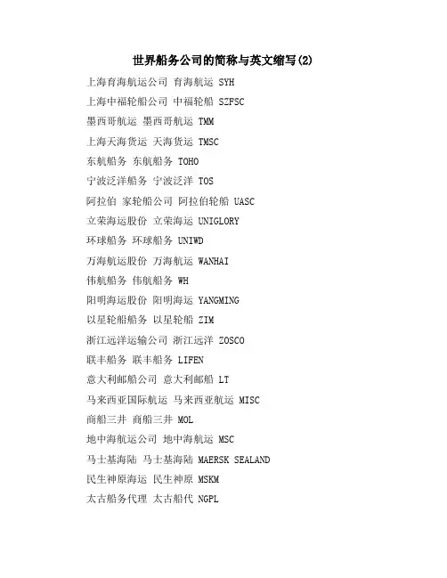 世界船务公司的简称与英文缩写(2)